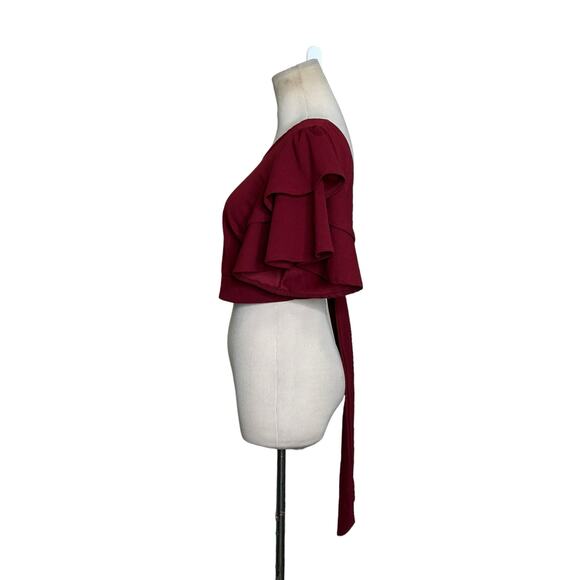 Cameo red short bell sleeves back tie crop blouse size Large - Picture 5 of 12